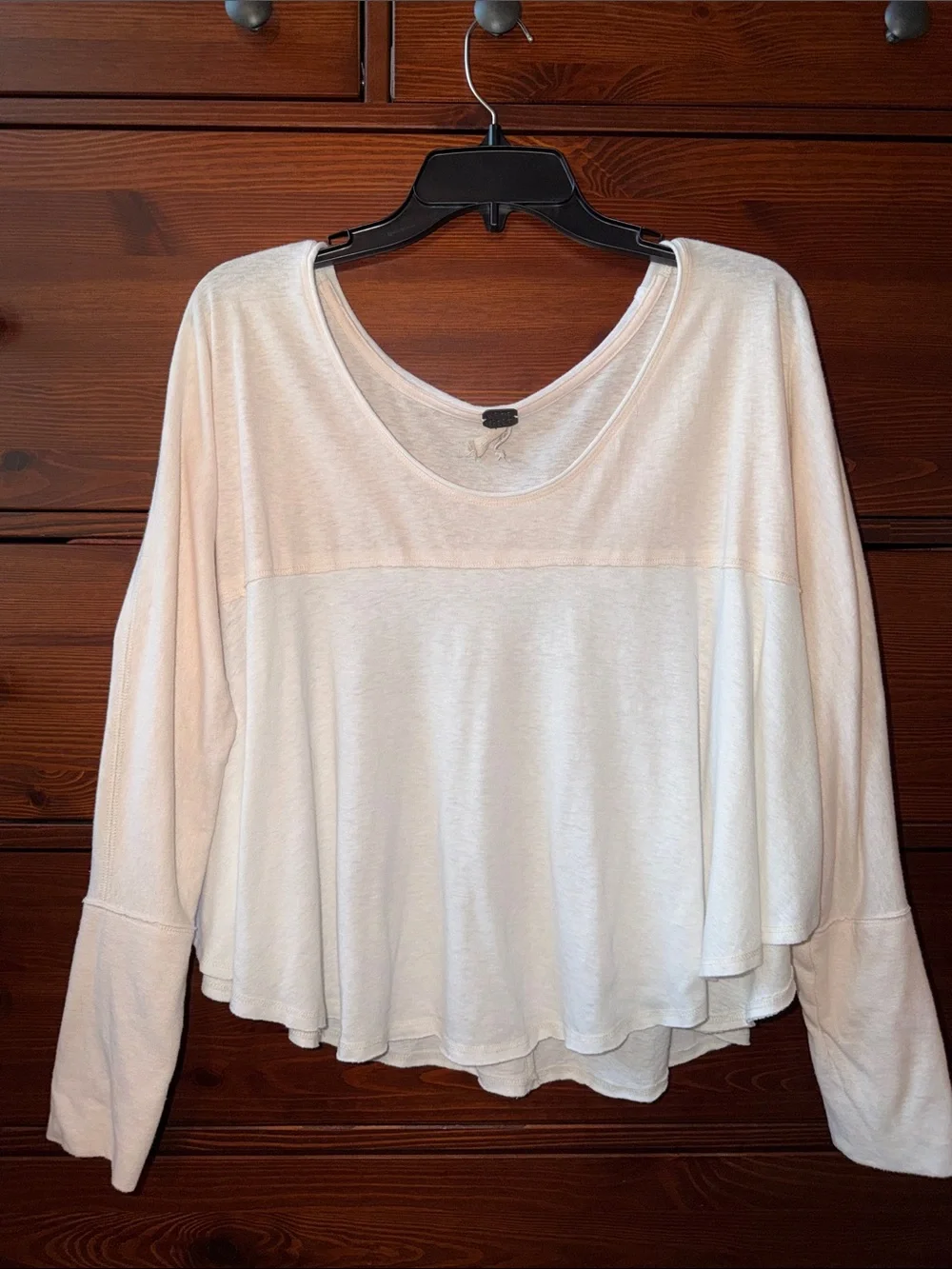 We The Free Cloud Nine Ivory / Light Pink Relaxed Scoop-Neck Long-Sleeve Top S